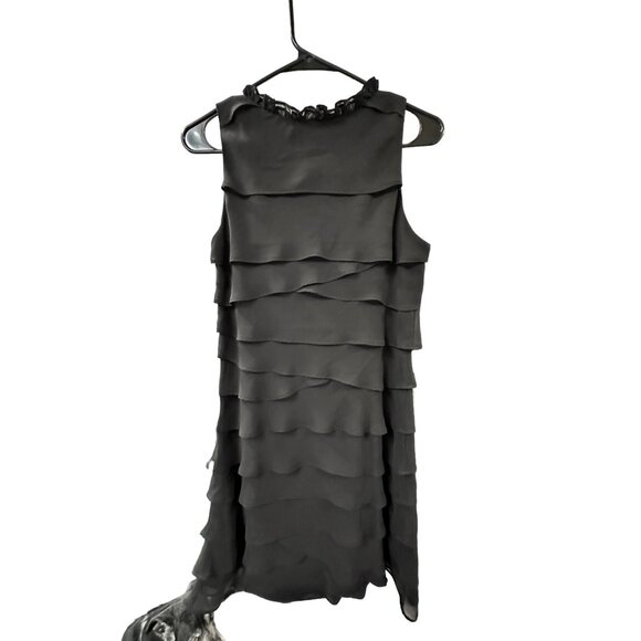 ✌️ 2/$40 ✌️ Black Mid-length Layered Chiffon, Jeweled Scoop Neckline Dress sz 10 - Picture 6 of 6